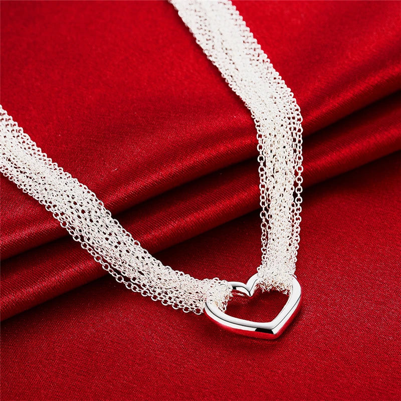 Silver Multi-Line Chain Heart Necklace Bracelet Network Ring For Women Wedding Engagement Party Jewelry-Dollar Bargains Online Shopping Australia