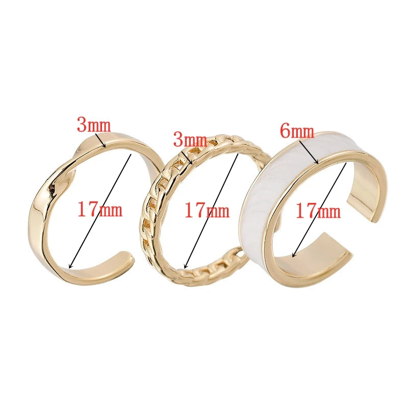 3pcs/set Bohemian White Enamel Round Metal Ring Sets Geometric Twist Open Adjustable Rings Sets for Women Girl Wedding Jewelry-Dollar Bargains Online Shopping Australia