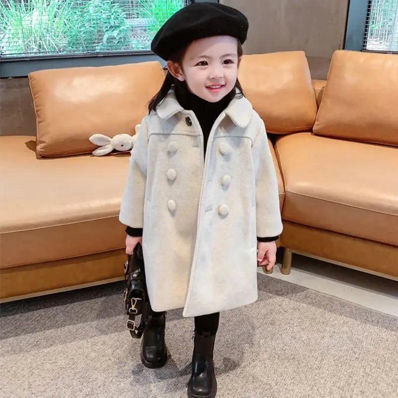 Double Breasted Girls Woolen Coats Autumn Winter Trench Jacket Coat 2-6Yrs Children Clothes For Kids Outerwear Birthday Present-Dollar Bargains Online Shopping Australia