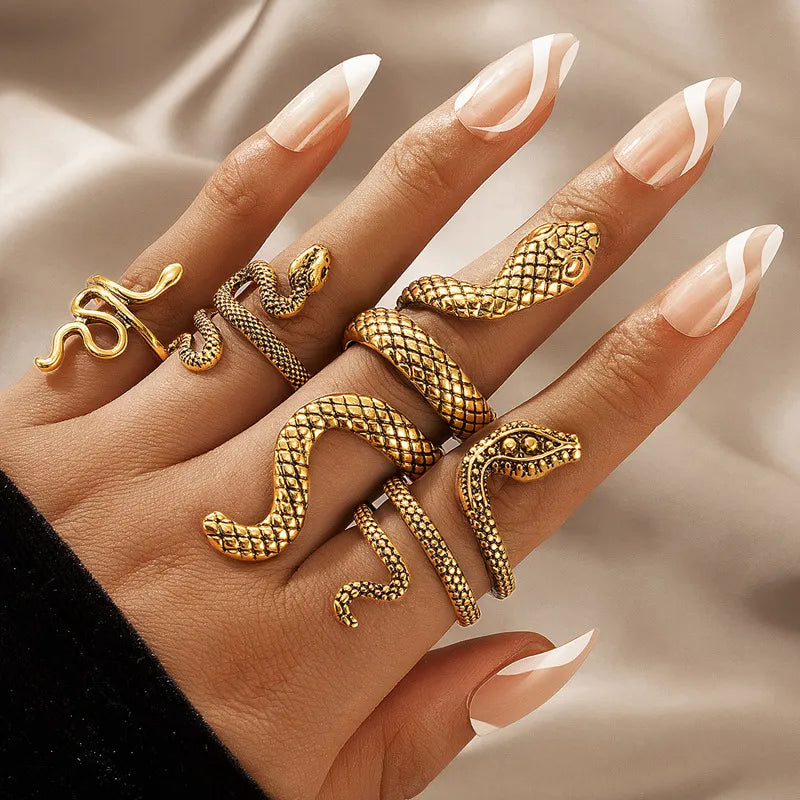 Vintage Long Snake Ring Set For Women Gothic Black Gold Silver Color Adjustable Finger Jewelry Accessories Female Gift-Dollar Bargains Online Shopping Australia