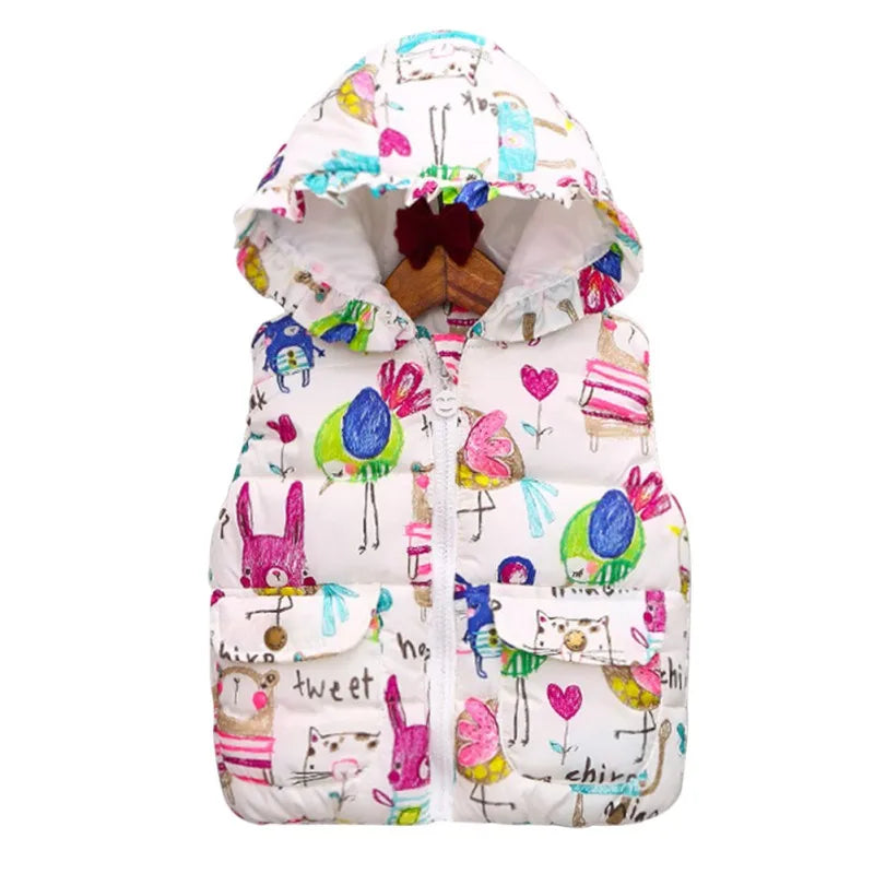 Winter Outerwear Coats Animal Graffiti Thick Princess Girls Vest Hooded Kids Jackets Baby Girl Warm Waistcoat-Dollar Bargains Online Shopping Australia