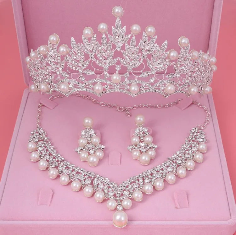 Bride Crystal Pearl Costume jewelery sets Rhinestone Choker Necklace Earrings Tiara Bridal Women Wedding Jewelry Set-Dollar Bargains Online Shopping Australia