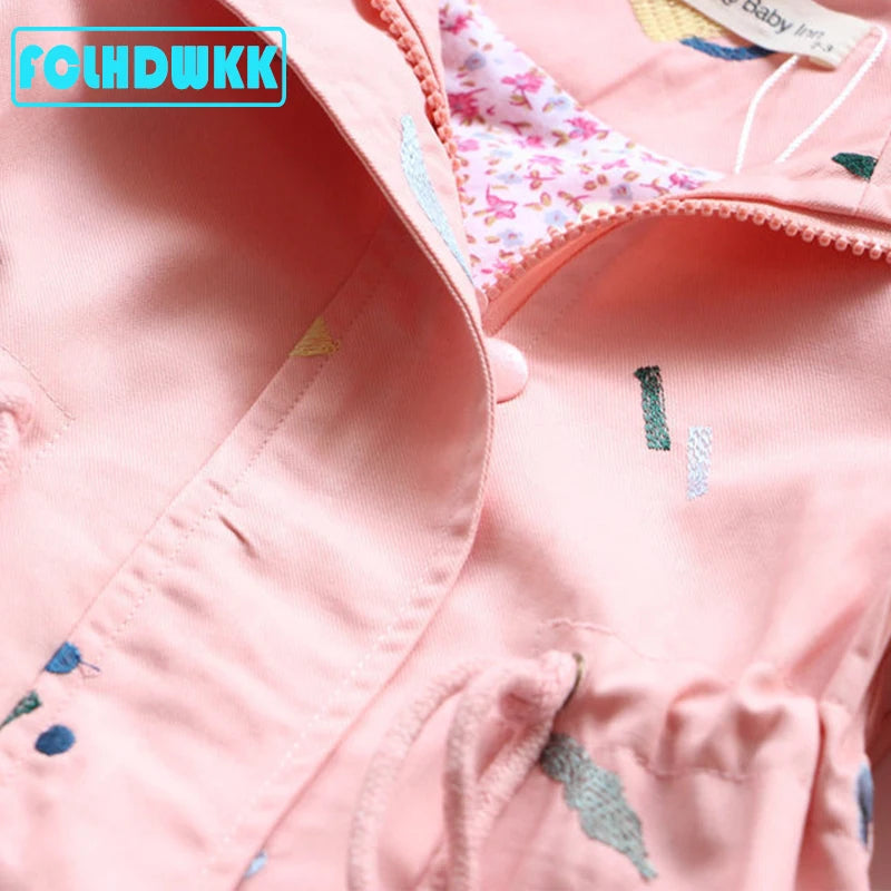 Girls Windbreaker Coat Jackets Baby Kids Flower Embroidery Hooded Outwear For Baby Kids Coats Jacket Clothing-Dollar Bargains Online Shopping Australia