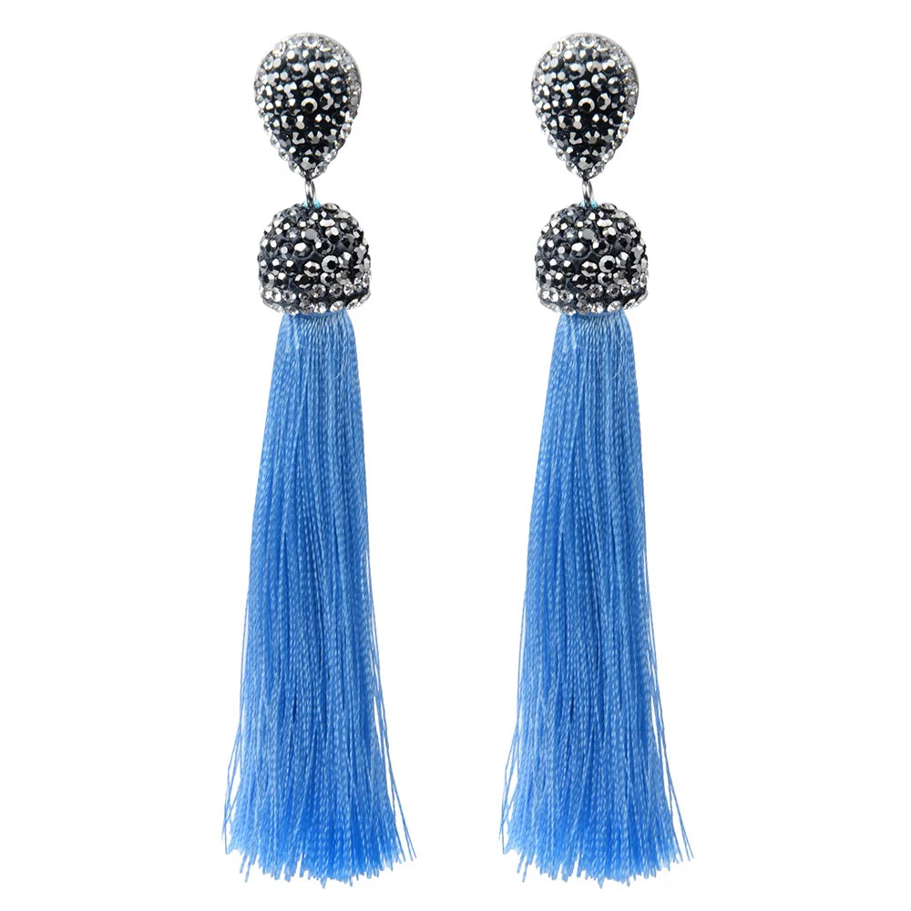 Long Tassel Earrings Handmade Bohemian Unusual Silk Crystal Dangle Drop Hanging Earrings-Dollar Bargains Online Shopping Australia