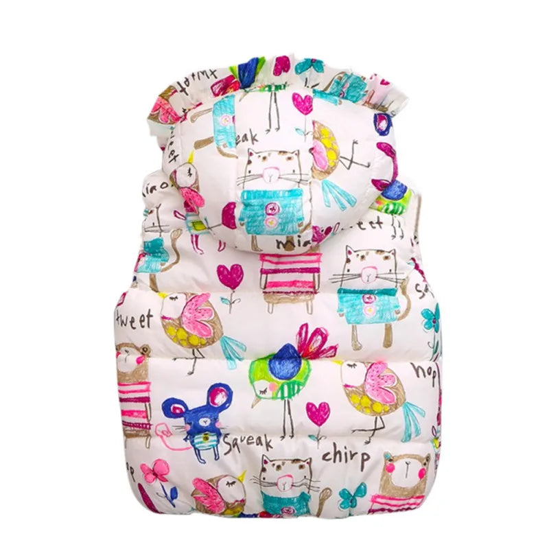 Winter Outerwear Coats Animal Graffiti Thick Princess Girls Vest Hooded Kids Jackets Baby Girl Warm Waistcoat-Dollar Bargains Online Shopping Australia