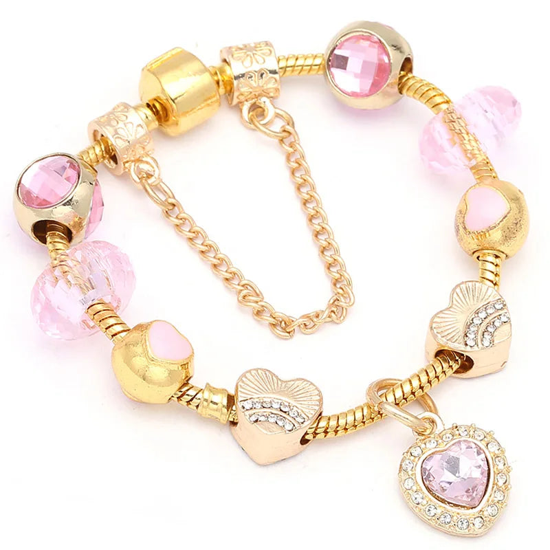 Heart & Key Pendant Rose Gold Color Fine Bracelets & Bangles Ferris Wheel Beads Charm Bracelet For Women Jewelry Gift-Dollar Bargains Online Shopping Australia