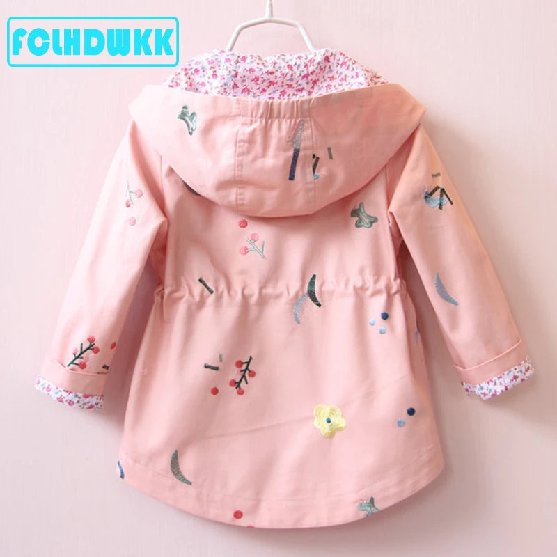 Girls Windbreaker Coat Jackets Baby Kids Flower Embroidery Hooded Outwear For Baby Kids Coats Jacket Clothing-Dollar Bargains Online Shopping Australia