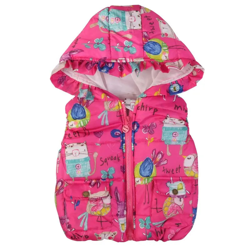 Winter Outerwear Coats Animal Graffiti Thick Princess Girls Vest Hooded Kids Jackets Baby Girl Warm Waistcoat-Dollar Bargains Online Shopping Australia