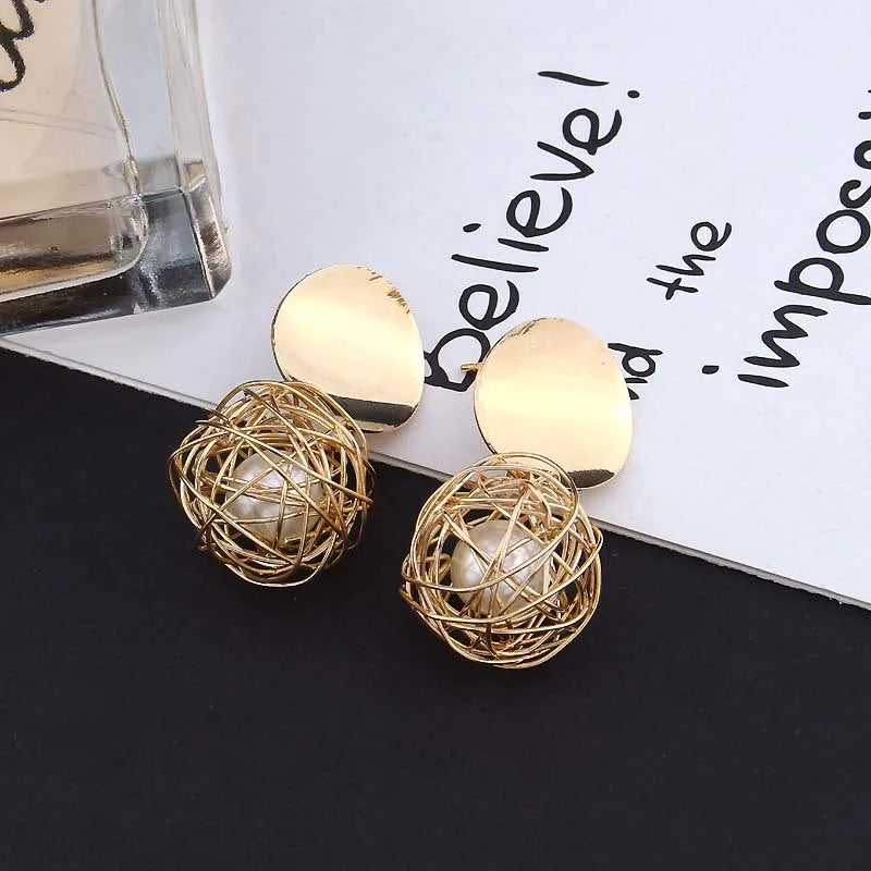 Round Shaped Golden Earrings Simple Metal Vintage Earrings For Women Fashion Jewelry Girls Earring-Dollar Bargains Online Shopping Australia