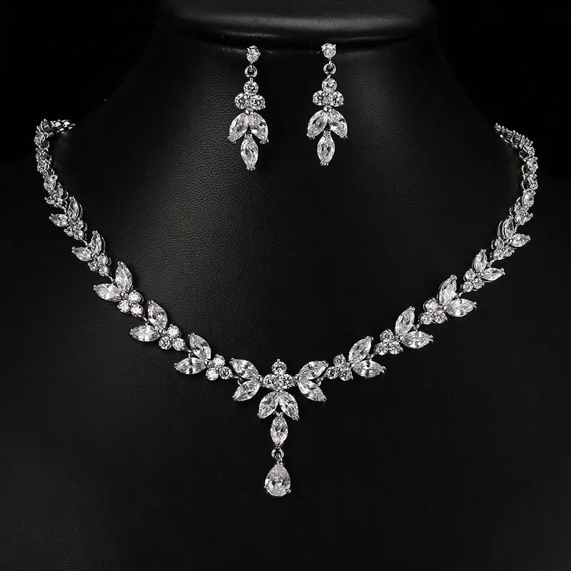 Jewelry Sets For Women Wedding Party Accessories Cubic Zircon Stud Earrings & Necklace Gift-Dollar Bargains Online Shopping Australia