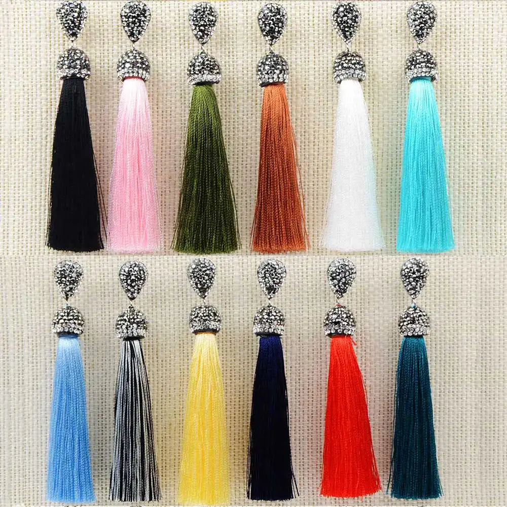 Long Tassel Earrings Handmade Bohemian Unusual Silk Crystal Dangle Drop Hanging Earrings-Dollar Bargains Online Shopping Australia