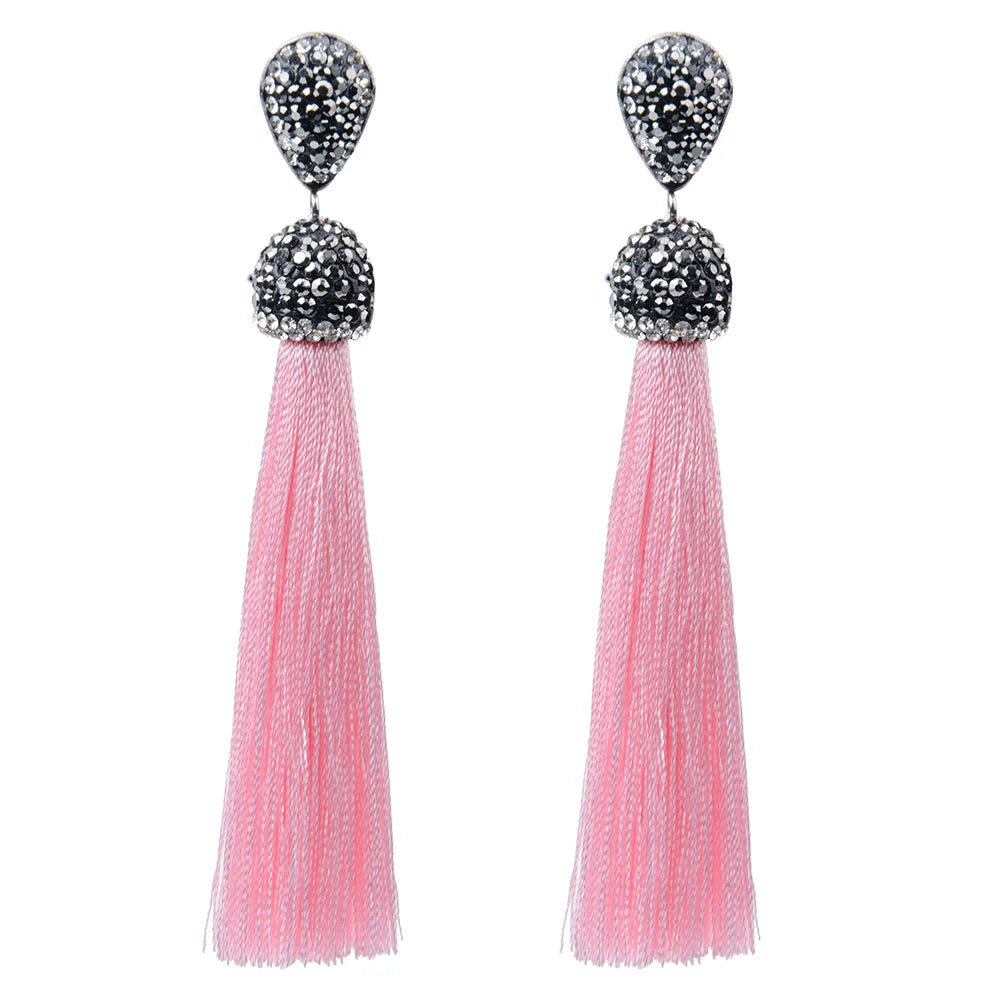 Long Tassel Earrings Handmade Bohemian Unusual Silk Crystal Dangle Drop Hanging Earrings-Dollar Bargains Online Shopping Australia