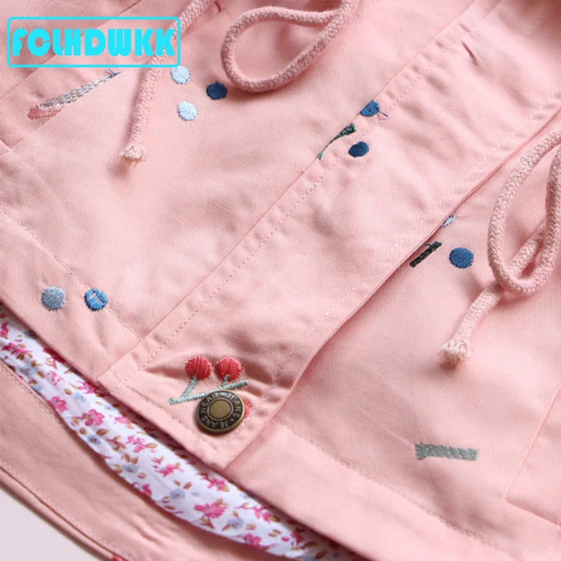 Girls Windbreaker Coat Jackets Baby Kids Flower Embroidery Hooded Outwear For Baby Kids Coats Jacket Clothing-Dollar Bargains Online Shopping Australia