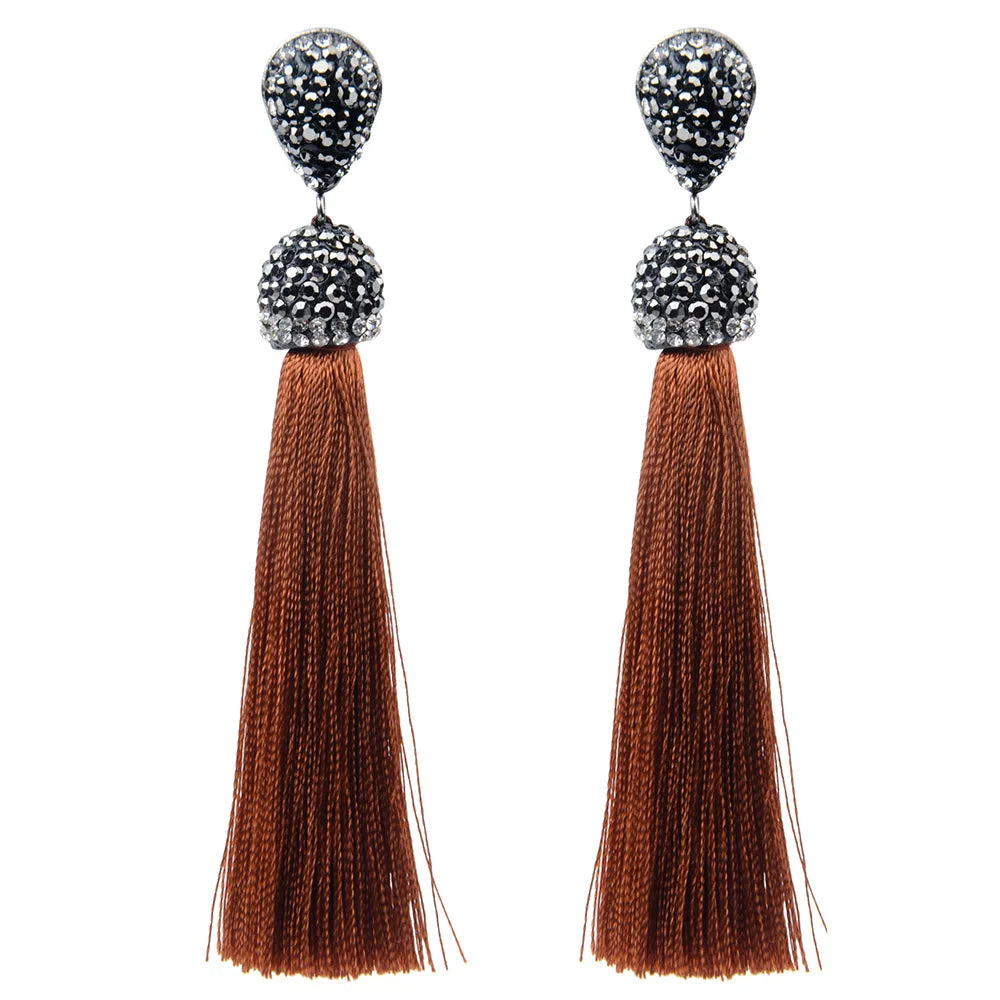 Long Tassel Earrings Handmade Bohemian Unusual Silk Crystal Dangle Drop Hanging Earrings-Dollar Bargains Online Shopping Australia