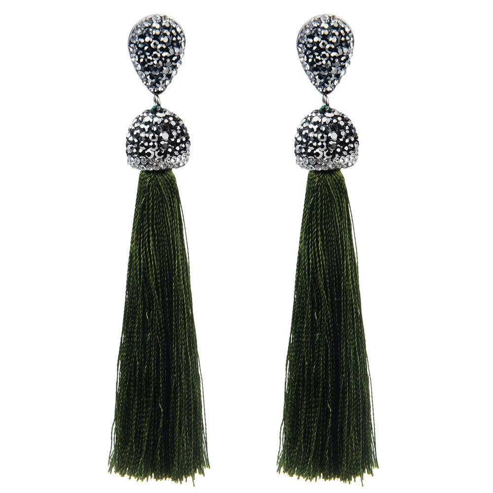 Long Tassel Earrings Handmade Bohemian Unusual Silk Crystal Dangle Drop Hanging Earrings-Dollar Bargains Online Shopping Australia