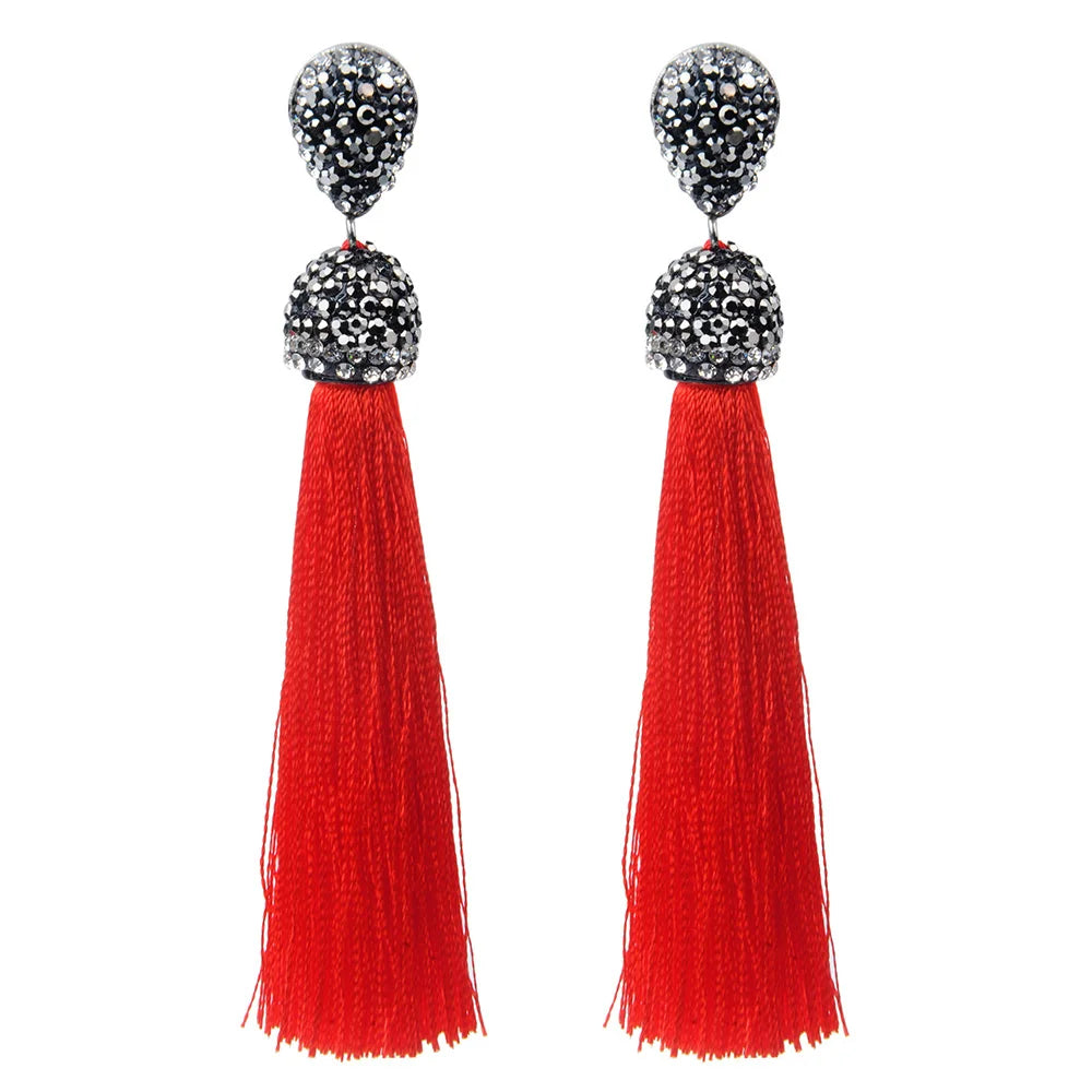 Long Tassel Earrings Handmade Bohemian Unusual Silk Crystal Dangle Drop Hanging Earrings-Dollar Bargains Online Shopping Australia