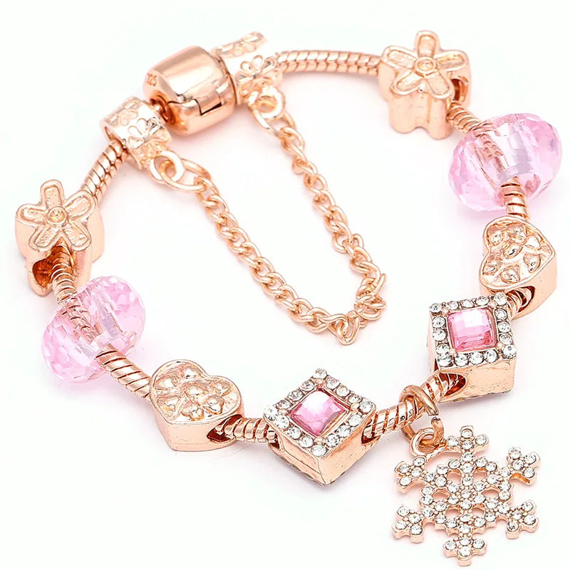 Heart & Key Pendant Rose Gold Color Fine Bracelets & Bangles Ferris Wheel Beads Charm Bracelet For Women Jewelry Gift-Dollar Bargains Online Shopping Australia