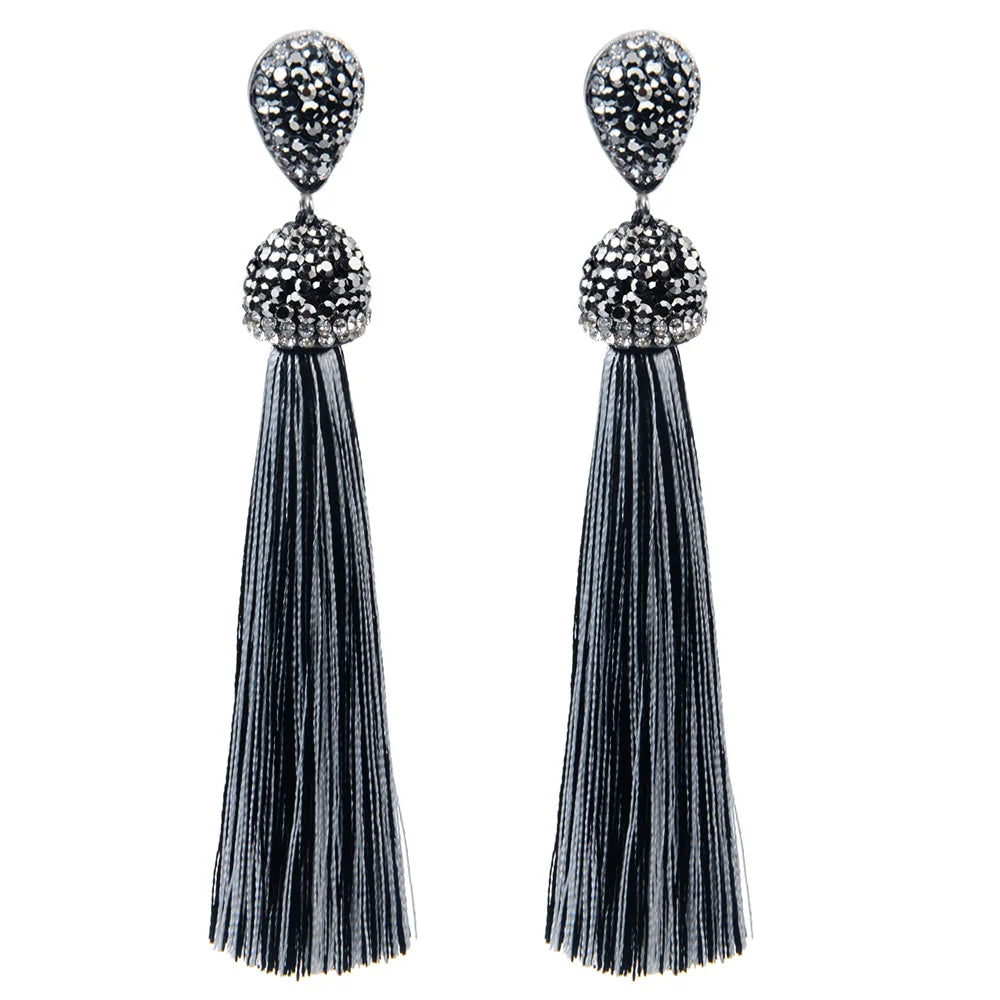 Long Tassel Earrings Handmade Bohemian Unusual Silk Crystal Dangle Drop Hanging Earrings-Dollar Bargains Online Shopping Australia