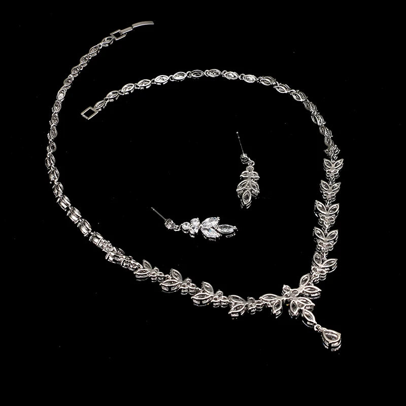 Jewelry Sets For Women Wedding Party Accessories Cubic Zircon Stud Earrings & Necklace Gift-Dollar Bargains Online Shopping Australia