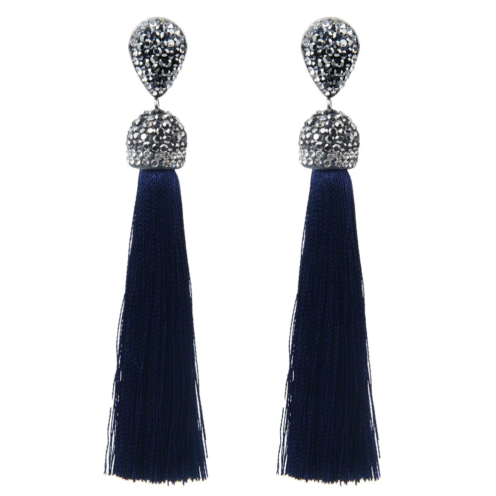 Long Tassel Earrings Handmade Bohemian Unusual Silk Crystal Dangle Drop Hanging Earrings-Dollar Bargains Online Shopping Australia