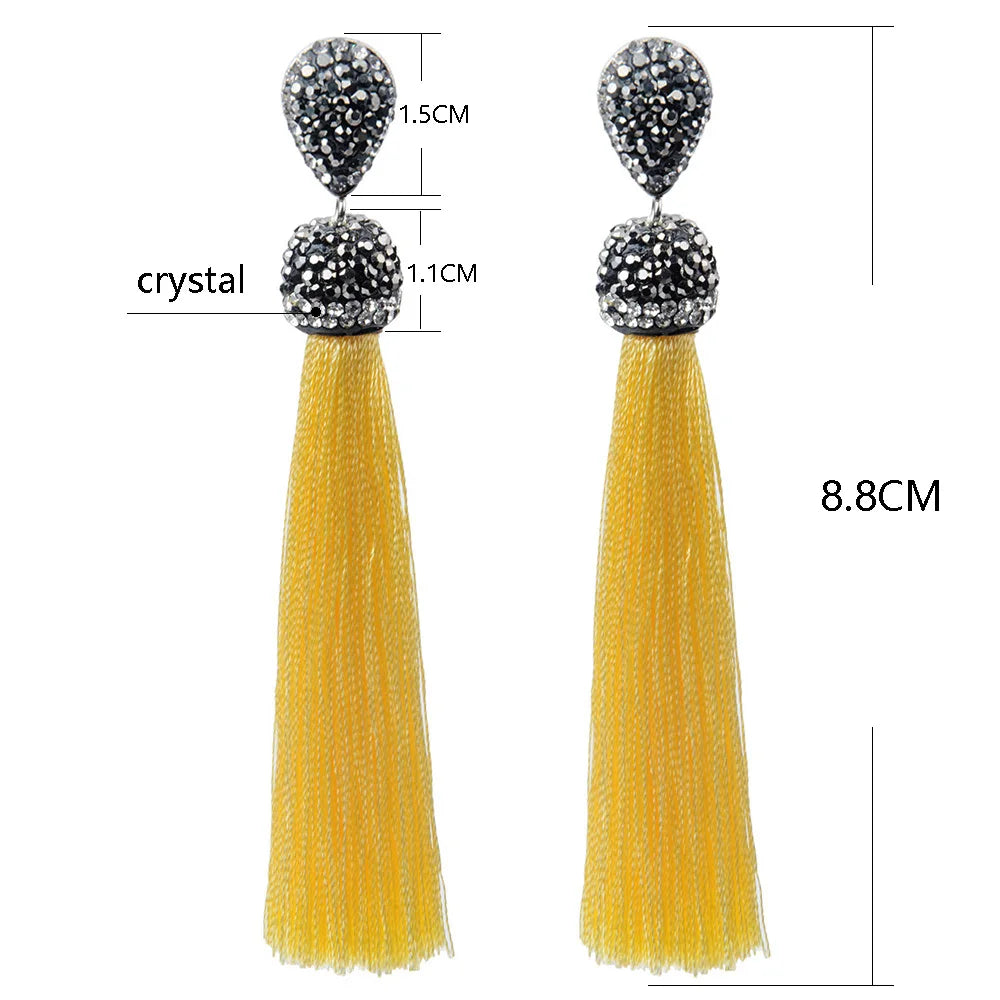 Long Tassel Earrings Handmade Bohemian Unusual Silk Crystal Dangle Drop Hanging Earrings-Dollar Bargains Online Shopping Australia