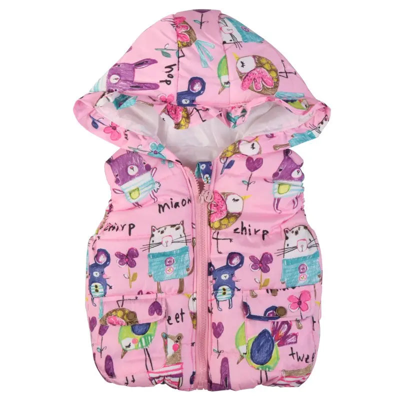 Winter Outerwear Coats Animal Graffiti Thick Princess Girls Vest Hooded Kids Jackets Baby Girl Warm Waistcoat-Dollar Bargains Online Shopping Australia