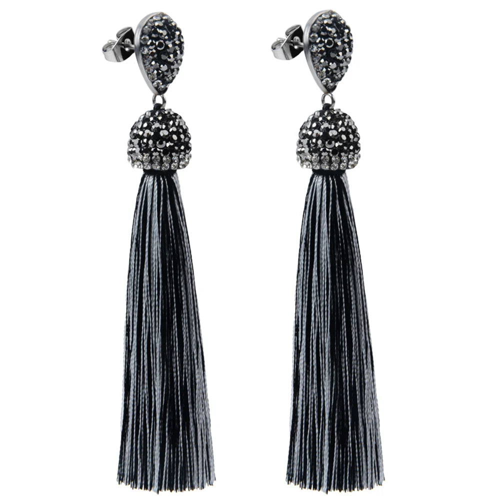 Long Tassel Earrings Handmade Bohemian Unusual Silk Crystal Dangle Drop Hanging Earrings-Dollar Bargains Online Shopping Australia