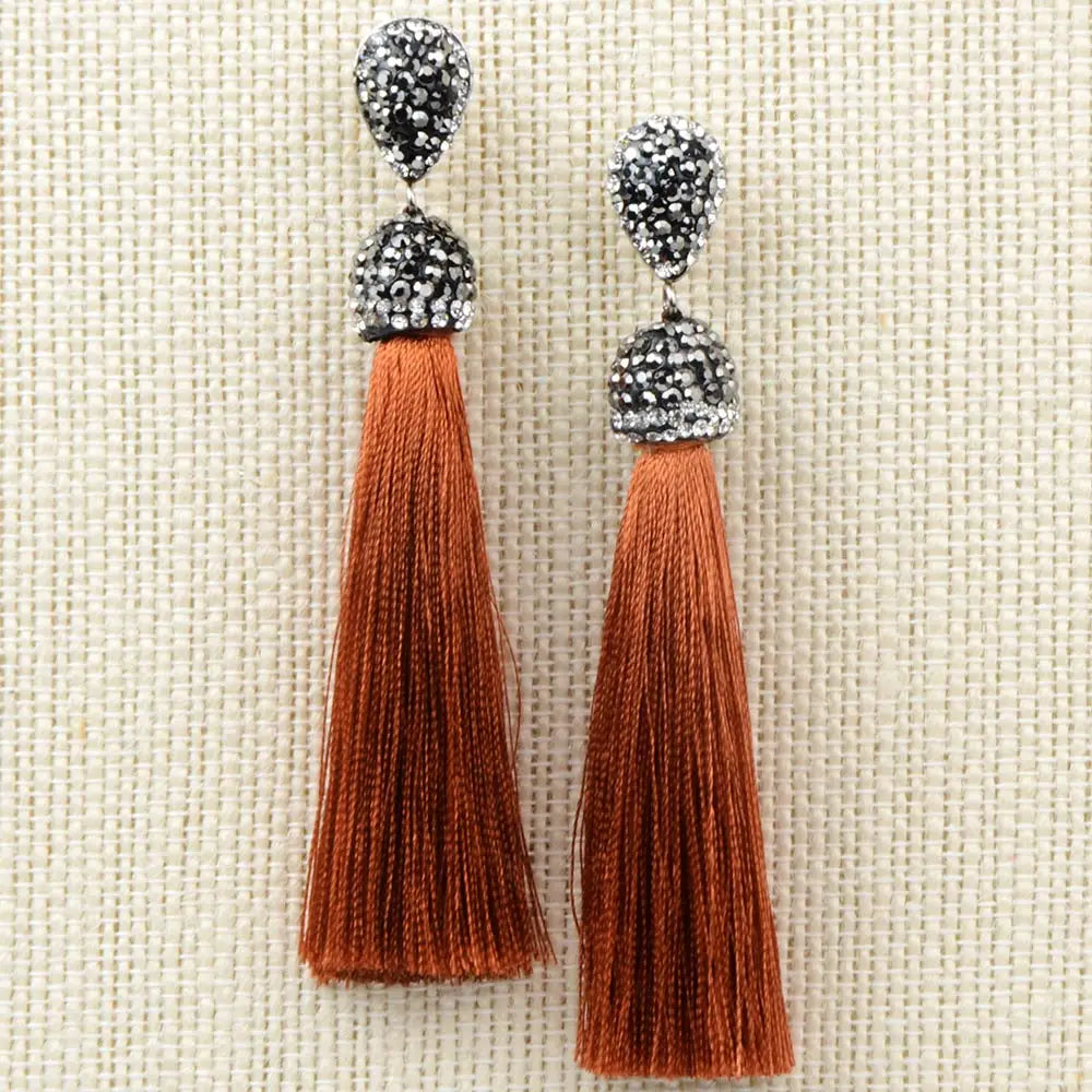 Long Tassel Earrings Handmade Bohemian Unusual Silk Crystal Dangle Drop Hanging Earrings-Dollar Bargains Online Shopping Australia