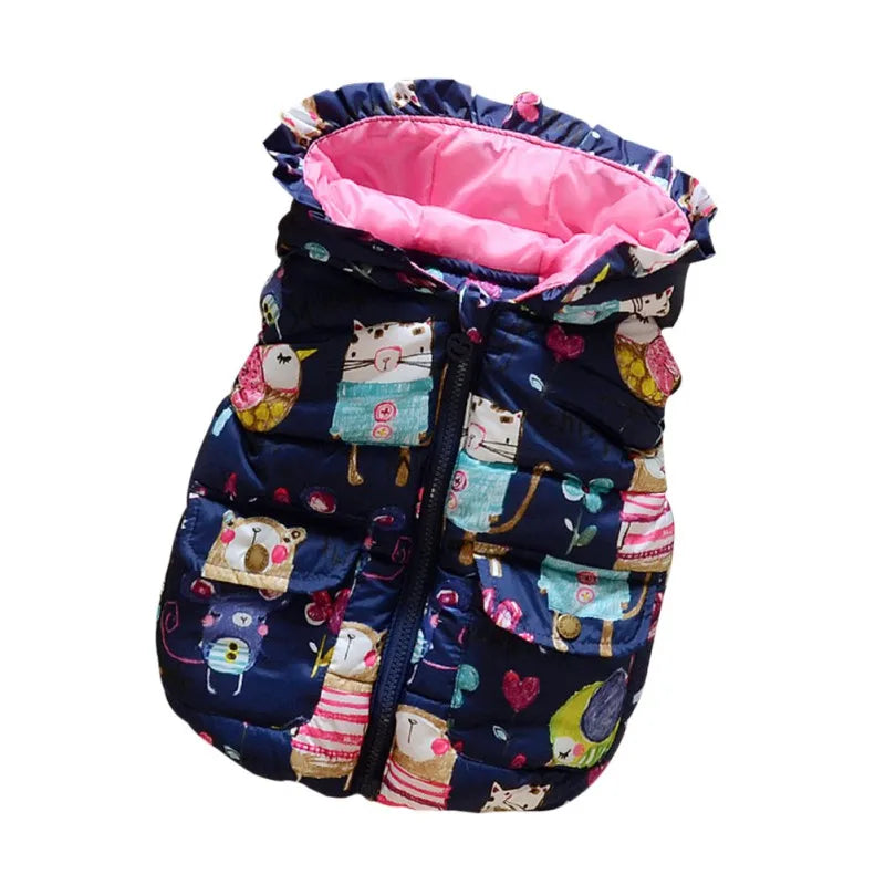 Winter Outerwear Coats Animal Graffiti Thick Princess Girls Vest Hooded Kids Jackets Baby Girl Warm Waistcoat-Dollar Bargains Online Shopping Australia