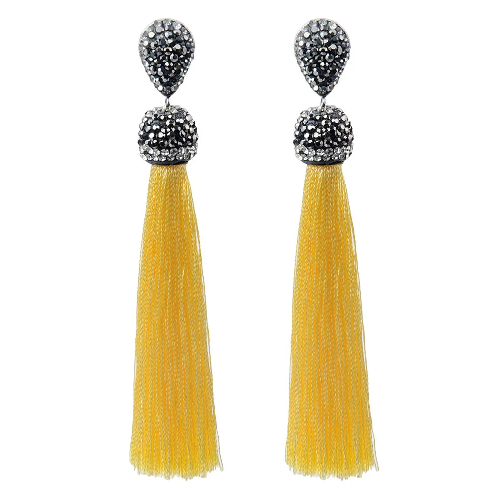 Long Tassel Earrings Handmade Bohemian Unusual Silk Crystal Dangle Drop Hanging Earrings-Dollar Bargains Online Shopping Australia