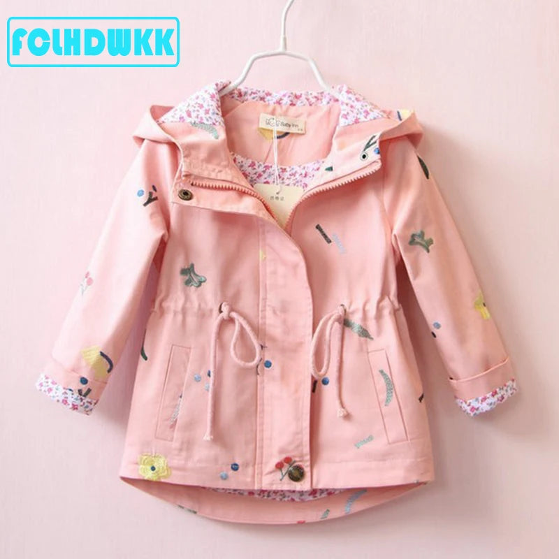 Girls Windbreaker Coat Jackets Baby Kids Flower Embroidery Hooded Outwear For Baby Kids Coats Jacket Clothing-Dollar Bargains Online Shopping Australia