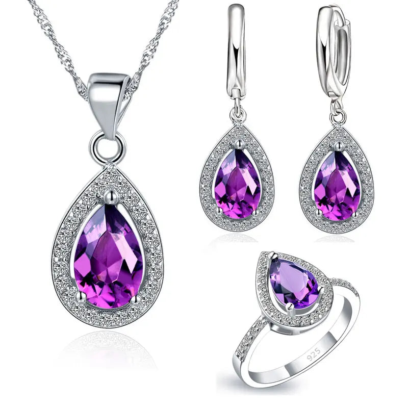 Jewelry Sets Water Drop Cubic Zirconia CZ Stone 925 Sterling Silver Earrings Necklaces Finger Rings-Dollar Bargains Online Shopping Australia