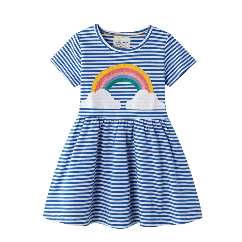 Jumping Meters 2-7T Princess Baby Dresses Applique Rainbow Cute Party Girls Tutu Dresses Cotton Stripe Children's Girls Dress-Dollar Bargains Online Shopping Australia