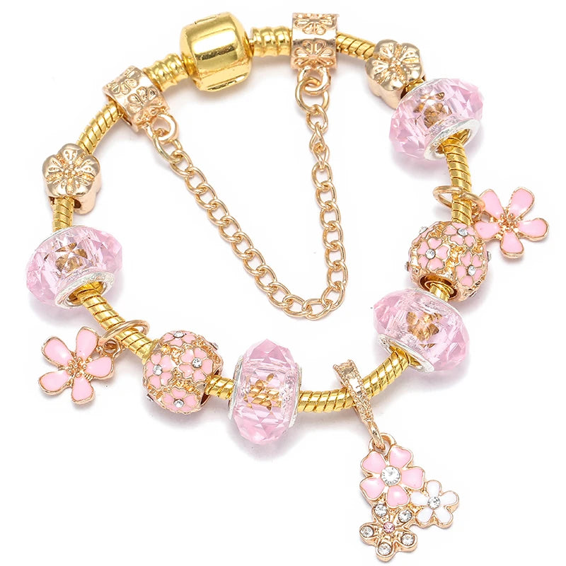 Luxury Crystal Bees Gold Color Charm Bracelet For Girl Murano Glass Beads Fine Bracelet For Women Couple DIY Jewelry Gift-Dollar Bargains Online Shopping Australia