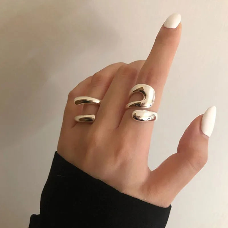 Minimalist Silver Colour Ring for Women Fashion Creative Hollow Irregular Geometric Rings Set Birthday Party Jewelry Gift-Dollar Bargains Online Shopping Australia