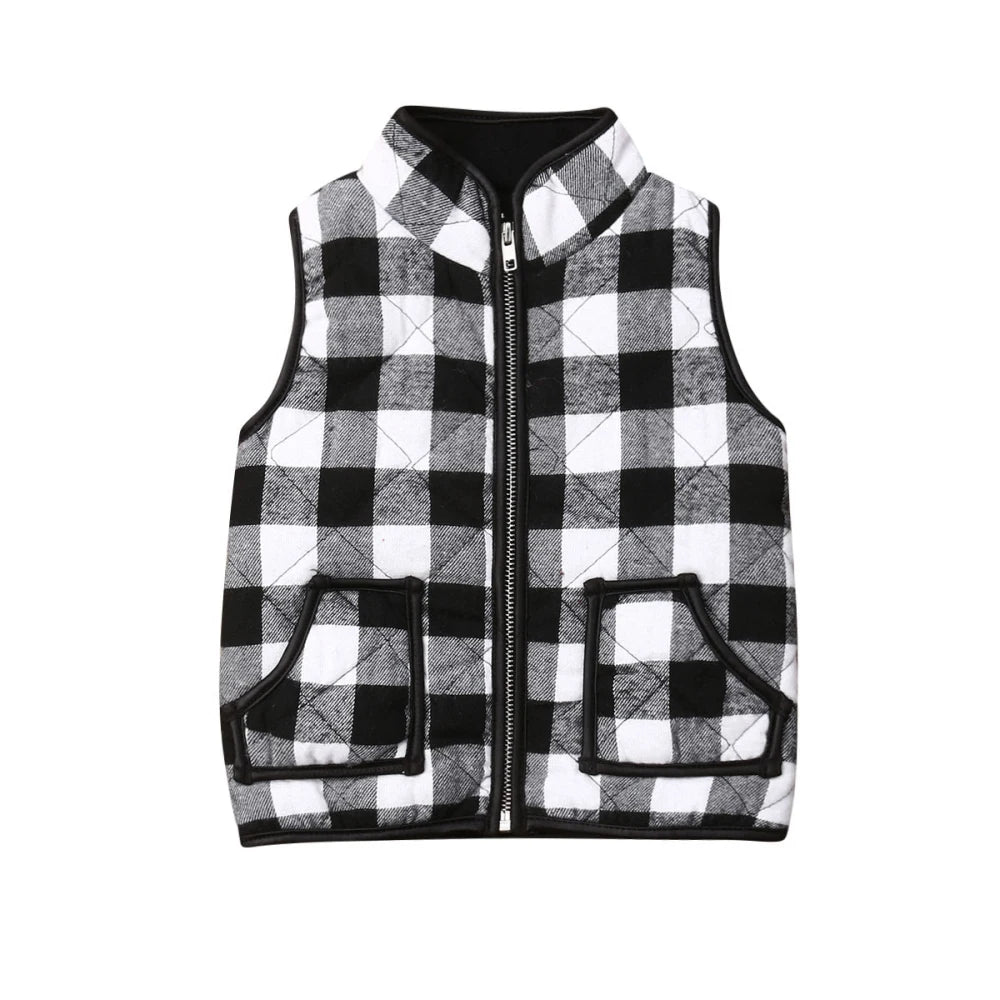 Kids Girl Plaid Cotton Vests Winter Warm Jacket Waistcoat Baby Zipper Coat Fall Outwear-Dollar Bargains Online Shopping Australia