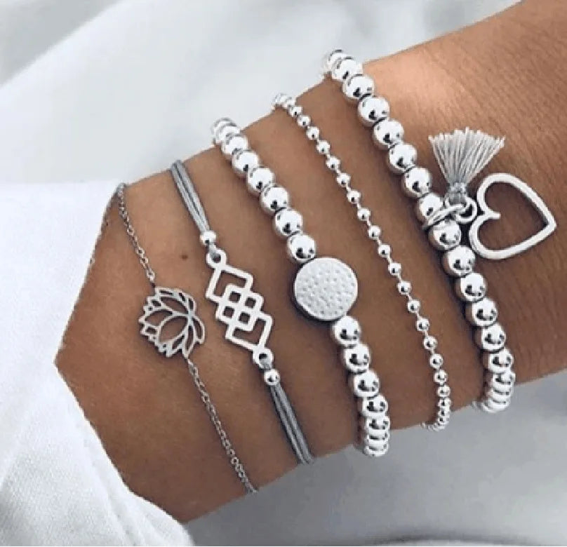 Bohemian Black Rope Chain Bracelet Set For Women aircraft Shell Moon Heart crystal Charm Bangle Boho Jewelry-Dollar Bargains Online Shopping Australia