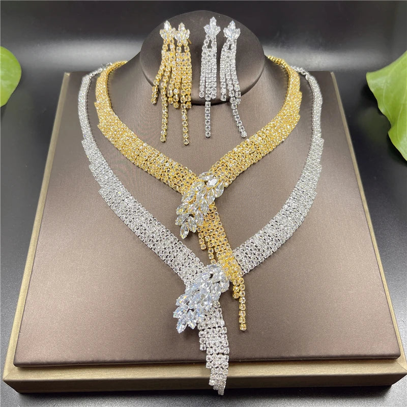 4 pcs Vintage Elegant Rhinestone Crystal Wedding Bridal Jewelry Set Europe Necklace Earring Bracelet Ring Costume Accessories-Dollar Bargains Online Shopping Australia