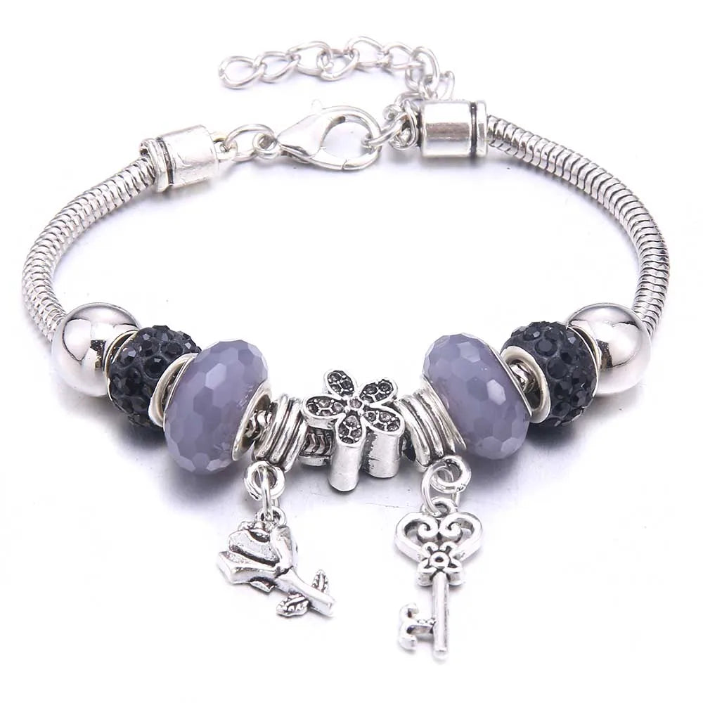 Charm Bracelet & Bangles Jewelry white butterfly Crown Beads Bracelets Brands Bracelets Fit Women Girl Friendship Gift-Dollar Bargains Online Shopping Australia