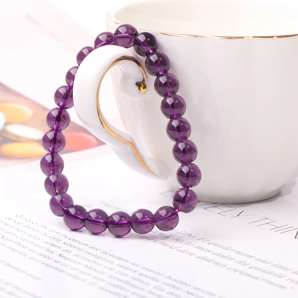 8mm Charm Beaded Bracelet With Natural Stone Beads Purple Amethysts Bracelet Bangle For Men Women Jewelry Best Friend Gift-Dollar Bargains Online Shopping Australia