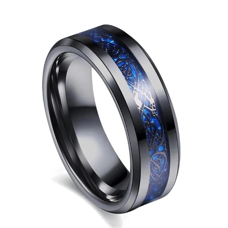 Charm Couple Ring Men's Stainless Steel Celtic Dragon Ring Blue Zircon Women's Ring Sets Valentine's Day Wedding Band Jewelry-Dollar Bargains Online Shopping Australia