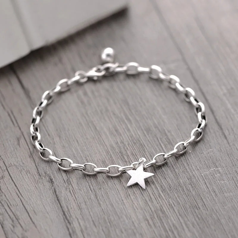 925 Sterling Silver Vintage Star Bead Charm Bracelet Bangle women Wedding Party Jewelry Gift-Dollar Bargains Online Shopping Australia