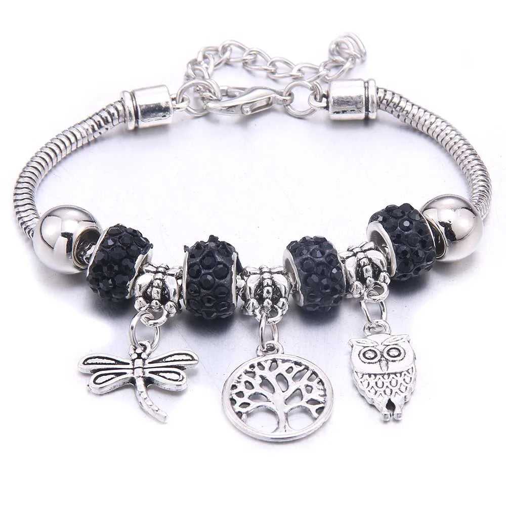 dragonfly owl Shape Crystal Charm Bracelets Beads Bracelet Women DIY Beads Brand Bracelets & Bangles Jewelry Gift-Dollar Bargains Online Shopping Australia