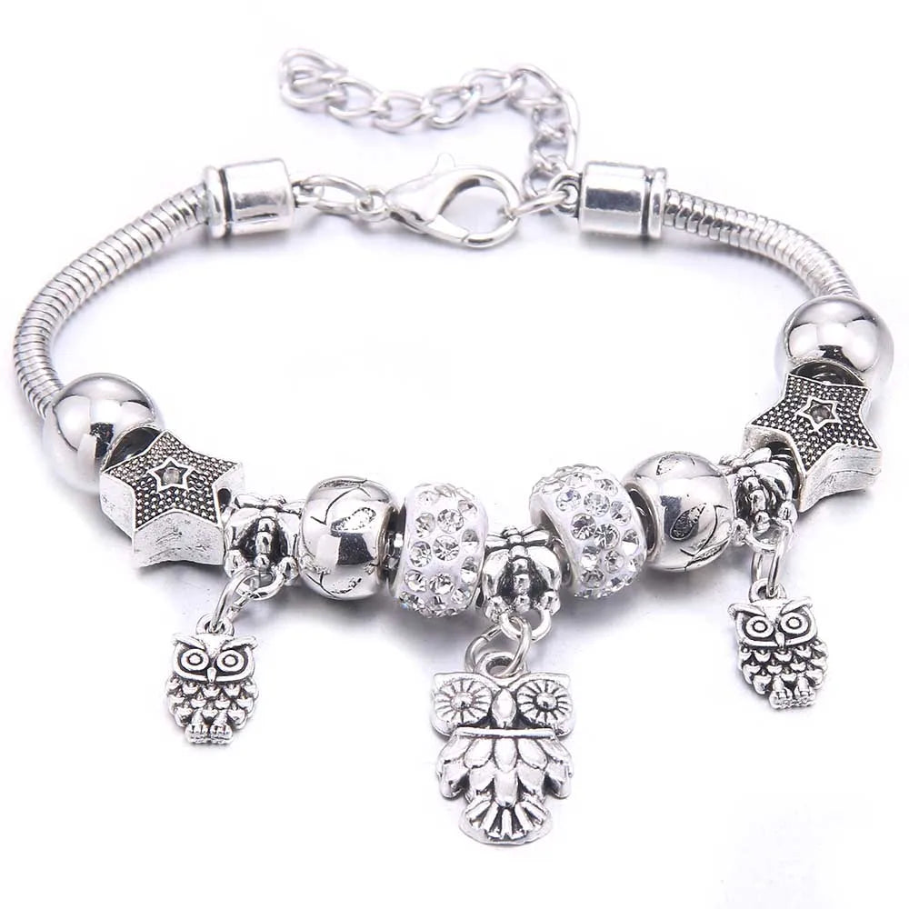 dragonfly owl Shape Crystal Charm Bracelets Beads Bracelet Women DIY Beads Brand Bracelets & Bangles Jewelry Gift-Dollar Bargains Online Shopping Australia