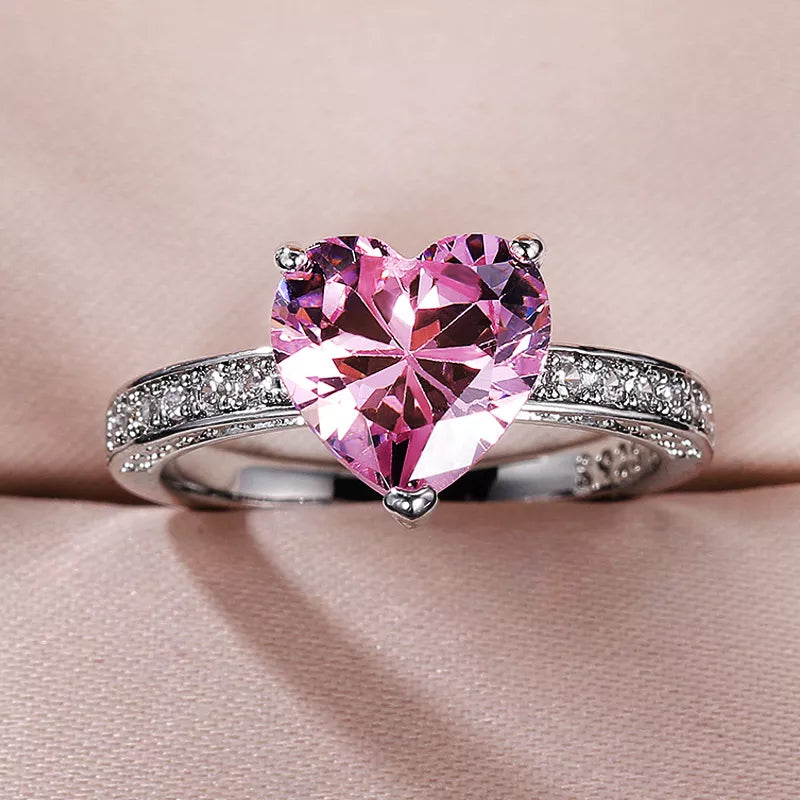 Solitaire Women Heart Engagement Rings Pink Cubic Zirconia Proposal Rings For Girlfriend Anniversary Gift-Dollar Bargains Online Shopping Australia