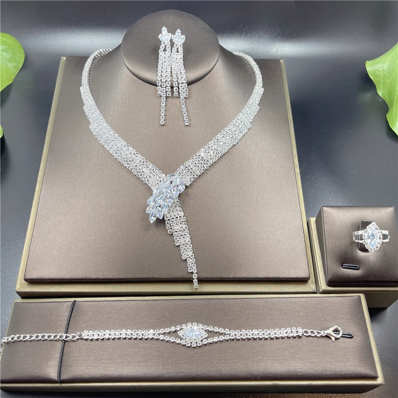 4 pcs Vintage Elegant Rhinestone Crystal Wedding Bridal Jewelry Set Europe Necklace Earring Bracelet Ring Costume Accessories-Dollar Bargains Online Shopping Australia