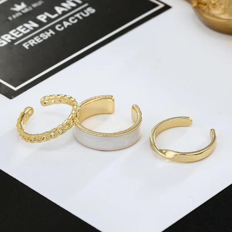 3pcs/set Bohemian White Enamel Round Metal Ring Sets Geometric Twist Open Adjustable Rings Sets for Women Girl Wedding Jewelry-Dollar Bargains Online Shopping Australia