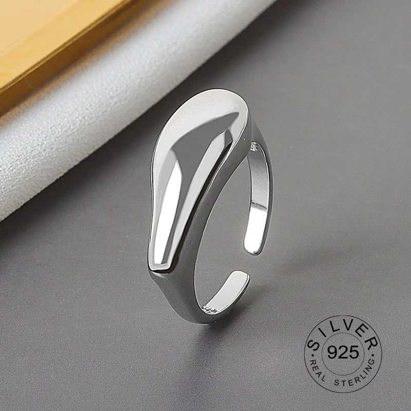 Silver Open Ring Women Niche Irregular Wave Sand Surface Wide Noodle Original Party Birthday Gift-Dollar Bargains Online Shopping Australia