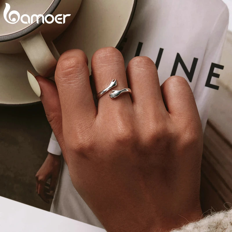 925 Sterling Silver Hug Warmth and Love Hand Adjustable Ring for Women Party Jewelry, His Big Loving Hugs Ring 3 Colors-Dollar Bargains Online Shopping Australia