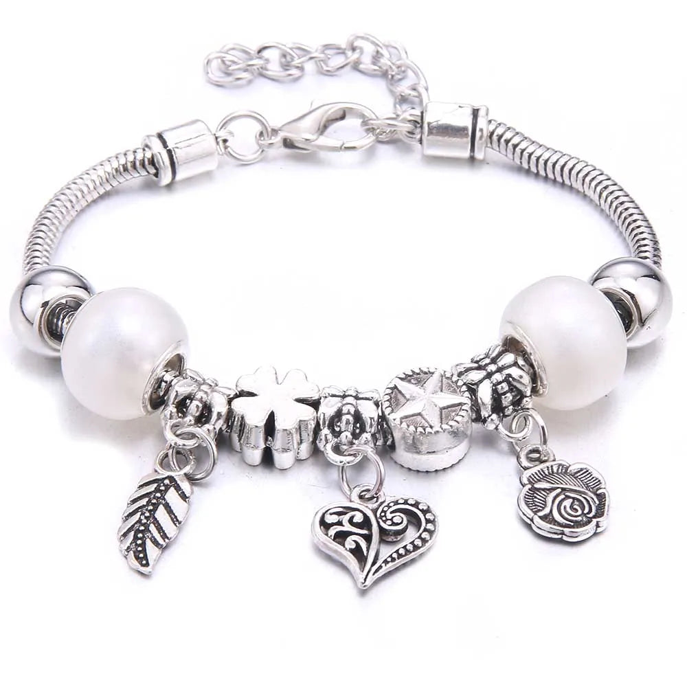 Charm Bracelet & Bangles Jewelry white butterfly Crown Beads Bracelets Brands Bracelets Fit Women Girl Friendship Gift-Dollar Bargains Online Shopping Australia